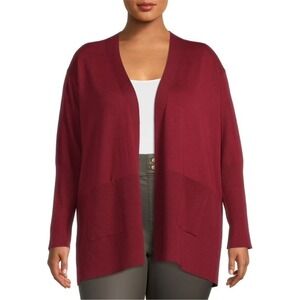 Terra & Sky Womens 0X 14 Red Open Front Cardigan Sweater Long Sleeve Pockets NWT